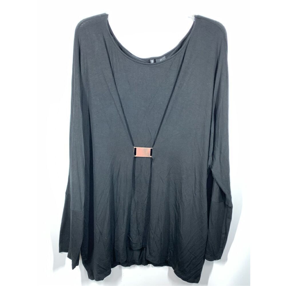 New Directions Women's Gold Buckle Long Sleeve Tunic Blouse Black Size 3X